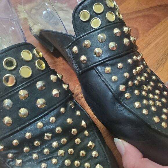 Steve Madden Jordan Studded Black Fur Lined Mule Flats Women's Size 8 Leather - Picture 15 of 16